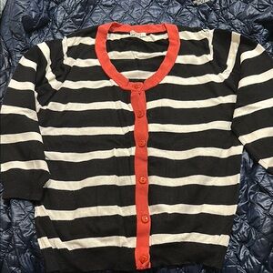 Striped Black and White Sweater with Red Accents